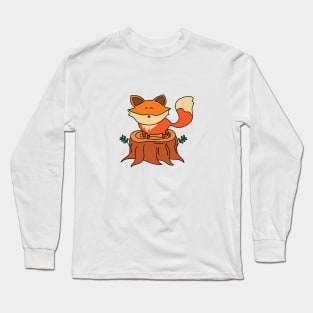 cute fox on a tree stump Long Sleeve T-Shirt